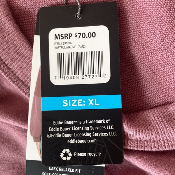 Eddie Bauer Mauve Raglan Crew French Terry long sleeve top Size XL NWT - Picture 13 of 13
